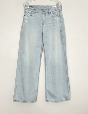 American Eagle Skater Jeans Low Rise Wide Leg Blue Light Wash Distressed 4Short - Image 1 of 4