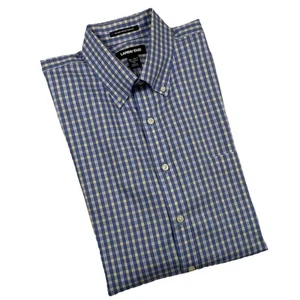 Lands End Mens Supima Long Sleeve Button Up Pinpoint Shirt Blue Yellow 16 (36 - Picture 1 of 11