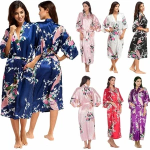 የLady Silky Satin Kimono RobeDressing Gown Wedding Bridesmaid Bathrobe Nightwear - Picture 1 of 11