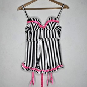 Victoria's Secret Sexy Little Things Push Up Nighty Pink Black Stripes 34B