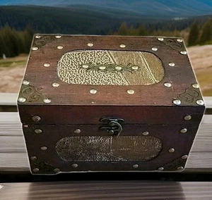 Antike Rezeptkartenbox aus Holz, schönes Messing Design 8,5x6x5 - Bild 1 von 11