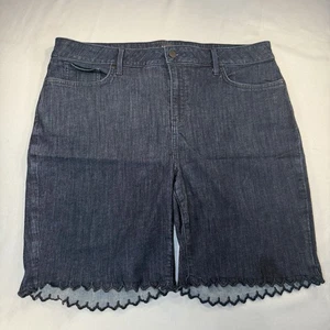 NYDJ Ella Denim Shorts 16 Blue Dark Rinse Stretch Scallop Hem Lift Tuck Women’s - Picture 1 of 16