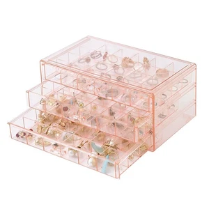 Earring Organizer Box Acrylic Stackable Jewelry Organizer with 3 Drawers 72 S... - Picture 1 of 7