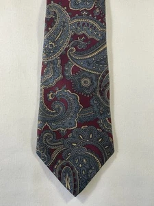Corbata de seda estampada vintage St Michael paisley - borgoña/azul - retro años 90 - Imagen 1 de 4