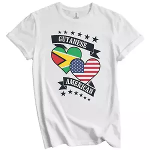 Guyanese American Heart Flags Guyana America T-Shirt - Picture 1 of 3