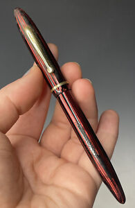 Vintage 1940's Carmine Red Pearl Stripe Sheaffer 350 Lever Fountain #3 Gold