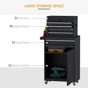 Werkzeugtruhe 2 in 1 Metall Werkzeugschrank Aufbewahrungsbox mit 5 Schubladen Lochwand Rollen - Bild 1 von 9