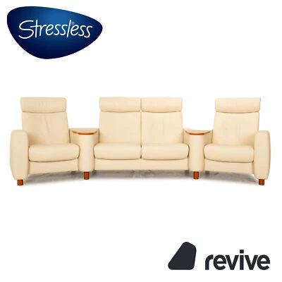 Stressless Arion Leather Four-Seater Beige Sofa Couch Manual Function - Image 1 of 4