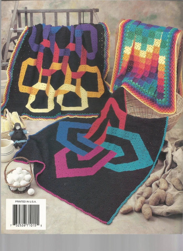 Crochet Amish Afghans Interlocking Circles Rippling Rainbows Stars N56 - Image 1 of 2