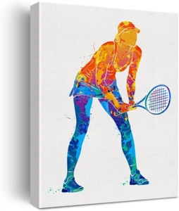 Tennis Player Watercolor 40x50cm Stretched Inspiration Canvas Wall Art Print - Foto 1 di 3