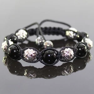Damen Onyx Perlenarmband mit Metallperlen verstellbar - Bild 1 von 1
