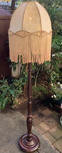 Antique Solid Maple Wood Floor Standing Lamp w Silk Shade Rare 1920's - Picture 1 of 19