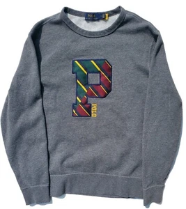 Polo Ralph Lauren Men's MEDIUM Letterman P Patch Double-Knit Sweatshirt Gray f2 - Picture 1 of 5