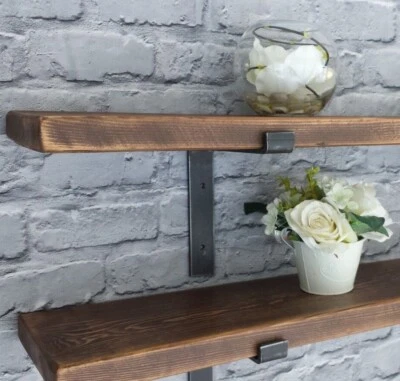 Wooden Shelf Handmade Chunky Rustic Board Industrial 4,4cm  Heavy Duty Brackets - Image 1 of 4