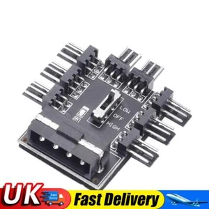 PC Speed Controller Adapter 3-level 12V Power Supply Cooler for 8-way Fans UK - Afbeelding 1 van 6