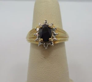 Sterling Silver Oval NAvy engagement Ring 925 Wedding Cluster Band Yellow Color  - Picture 1 of 7