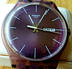 SWATCH LARGE 2010 WATCH "PURPLE REBEL " SUOV 702 N/ BATT WORKING ORIGINAL - Picture 1 of 13