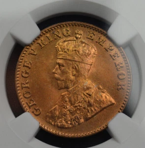 British India 1927B 1/4 Anna  NGC MS66 RB - stunning strike & color! Superb GEM - Picture 1 of 4