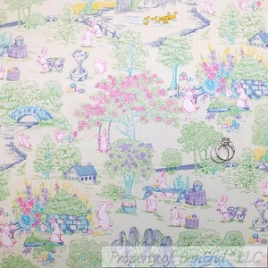 BonEful FABRIC FQ Cotton Quilt VTG Scenic Spring Tree Easter Bunny Rabbit FLOWER - Picture 1 of 8