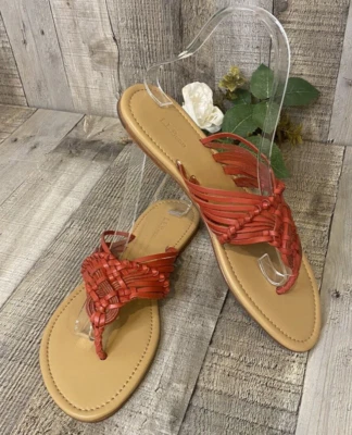 LL Bean Red Braided Leather Flip Flop Thong Sandals US SZ 8M Summer Travel NEW - Image 1 of 4