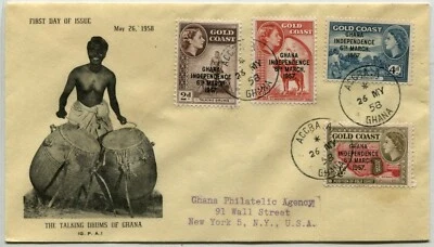 GHANA to USA FDC Gold Coast Stamps Overprint Postage REGISTERED First Day Cover  - Image 1 of 2
