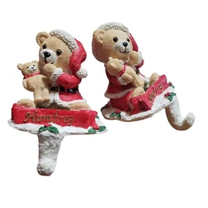 Christmas Tree Resin Stocking Mantel Hanger Holder Teddy Bears Mistletoe - Picture 1 of 9