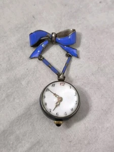 Ausgefallene Broschenuhr 925 Silber + Emaille blau Kugeluhr Art Déco Carl-Art - Bild 1 von 24