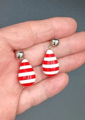 Pendientes colgantes de caña de caramelo vacaciones de Navidad lágrima a rayas rojas y blancas Foto 1 de 4