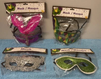 Masquerade Ball / Mardi Gras Masks - Lot of (4) - NEW - Adjustable - OSFA - OSFM - Image 1 of 4