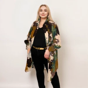 ROCKTHOSECURVES WOMENS SHIRT DRESS KHAKI BROWN CREAM TIE DYE BLOUSE - Picture 1 of 5