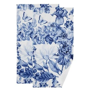Navy Blue White Floral Hand Towels for Bathroom Set of 2Absorbent Microfiber ... - Picture 1 of 7