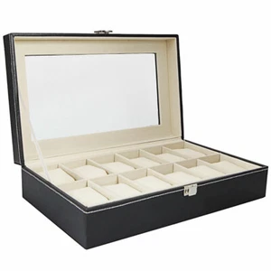Caja de reloj de cuero PU organizadora de 12 rejillas para exhibición de joyas de relojes - Imagen 1 de 7