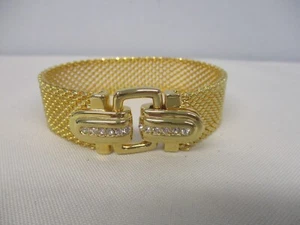 SIGNED JOAN RIVERS GOLDTONE MESH with CRYSTAL SNAP BUCKLE CLASP BRACELET - Picture 1 of 5