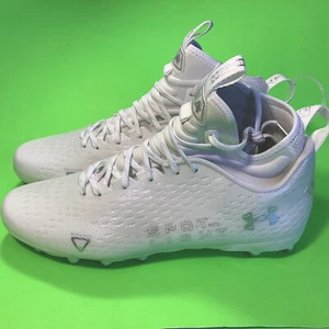 New UNDER ARMOUR Locked Down Men’s Football Cleats Size 12 White w/Silver - Picture 1 of 12