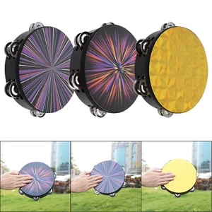8" Tambourine Wood Hand Held Tamborine Drum Round Percussion for Church Party - Picture 1 of 15
