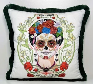 Frida Kahlo by Casa Padrino Luxus Deko Kissen mit Strass Steinen Weiß / Bunt - Bild 1 von 4