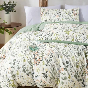 Green Botanical Floral Duvet Cover Set King Size Reversible 3 Pieces Soft Microf - Picture 1 of 7
