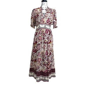 bash Lady Kleid Maxi Blumen Paisley V-Ausschnitt weiß rot Boho Festival Gr. XS - Bild 1 von 8