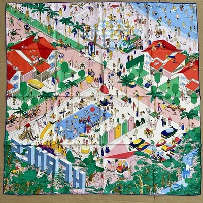 Hermes scarf silk Carre 90cm On The Beach Red Pink blue green - Image 1 of 4