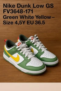 Nike Dunk Low GS Youth 4.5Y – Green White Yellow Classic – FV3648-171 - Picture 1 of 9