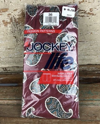 Vtg 1991 Jockey Life Tapered Boxer w/Racing Vents Sz 36 NOS NEW Maroon Paisley - Image 1 of 4