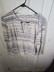 Lucky Brand Top Womens Large Blouse Flutter Sleeve Peasant Multicolor Stretch - Picture 1 of 12