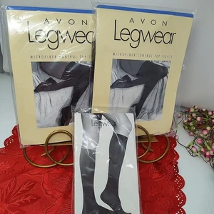 (3) Pantyhose Avon Legwear Silky Sheer Control Top Nylons Lot Sz B Dk Brn & Blu - Picture 1 of 8