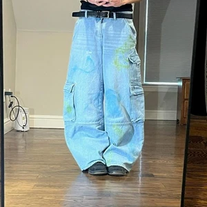 2000s vintage rare baggy wide leg painted cargo jeans - Picture 1 of 8