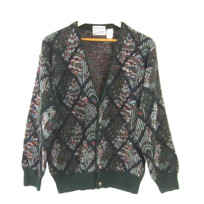 Vtg Sears Roebuck Mens M Green Gray Multi-Color Argyle Wool Cardigan Made Italy - Image 1 of 4