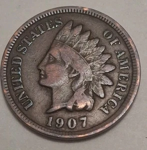 1907 Indian Head Penny Vintage 1C One Cent Münze Umlaufmünze seltene Münze IH316 - Bild 1 von 2