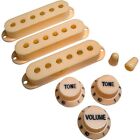 AxLabs Set Of Single Coil Pickup Covers ,Switch Tips,Knobs blkk letter Parchment