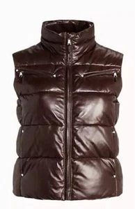 Ralph Lauren Leather Quilted Lambskin Brown Zip Vest Jacket Puffer Womens XS S - Picture 1 of 6