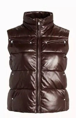 Ralph Lauren Leather Quilted Lambskin Brown Zip Vest Jacket Puffer Womens XS S - Image 1 of 4