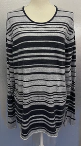 Vince Sweater Top Womens Sz XL Gray Black Striped Knit Long Sleeve Pullover - Picture 1 of 4